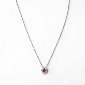 Vintage Sterling Silver 925 Ruby CZ Halo Pendant Necklace Thailand July 18"